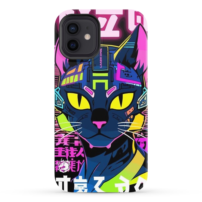 iPhone 12 StrongFit Cyberpunk Cat Neon by LM2Kone