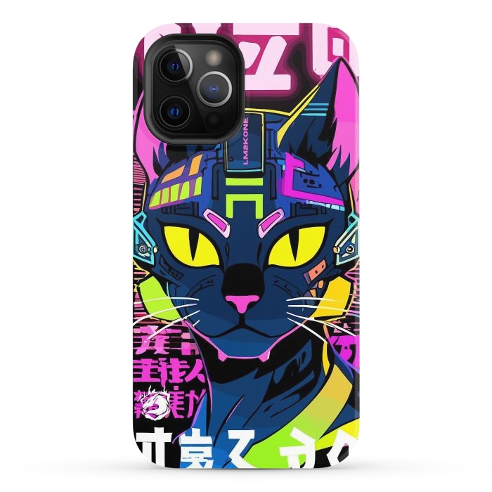 iPhone 12 Pro StrongFit Cyberpunk Cat Neon by LM2Kone