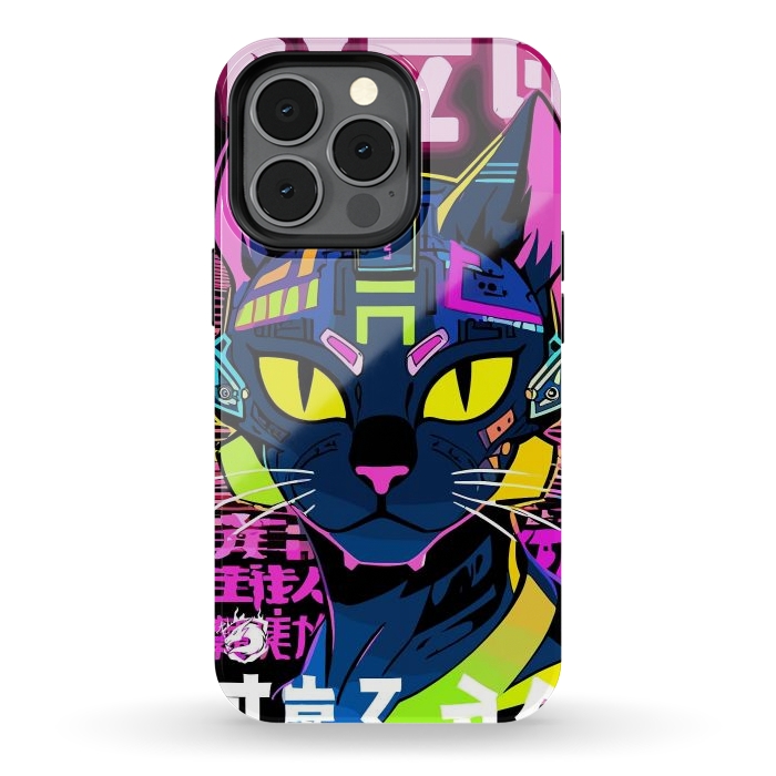 iPhone 13 pro StrongFit Cyberpunk Cat Neon by LM2Kone