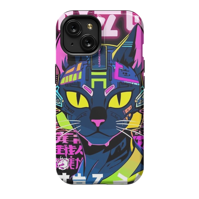 iPhone 15 StrongFit Cyberpunk Cat Neon by LM2Kone