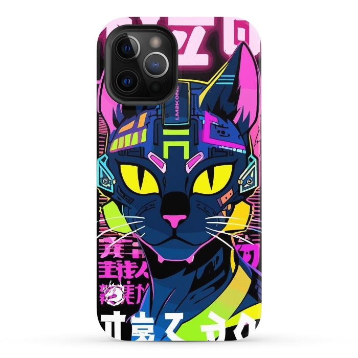 iPhone 12 Pro Max StrongFit Cyberpunk Cat Neon by LM2Kone