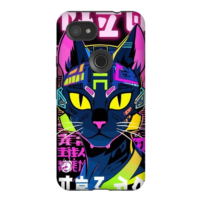 Pixel 3AXL StrongFit Cyberpunk Cat Neon by LM2Kone