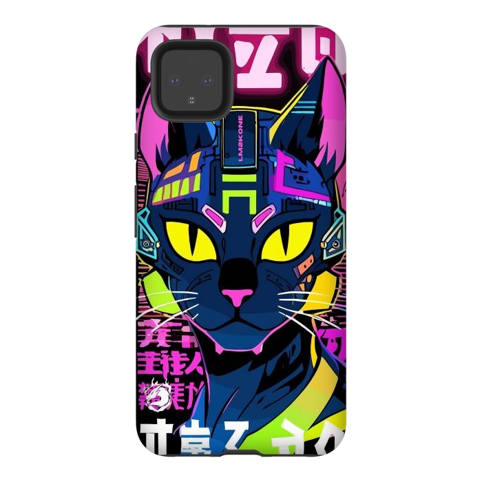 Pixel 4XL StrongFit Cyberpunk Cat Neon by LM2Kone