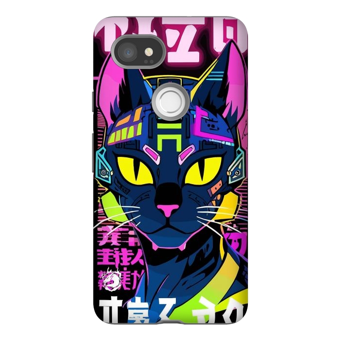 Pixel 2XL StrongFit Cyberpunk Cat Neon by LM2Kone