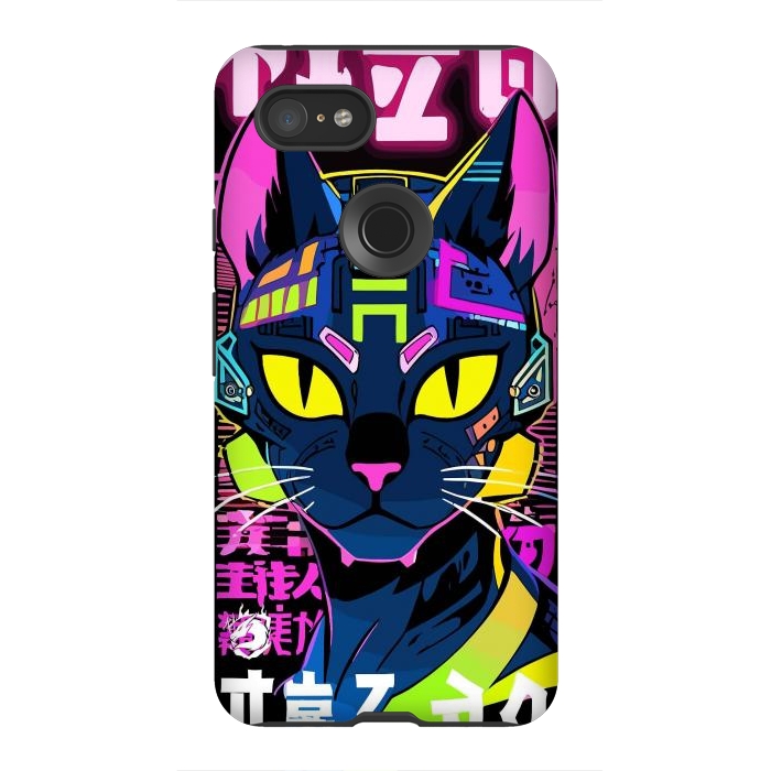 Pixel 3XL StrongFit Cyberpunk Cat Neon by LM2Kone