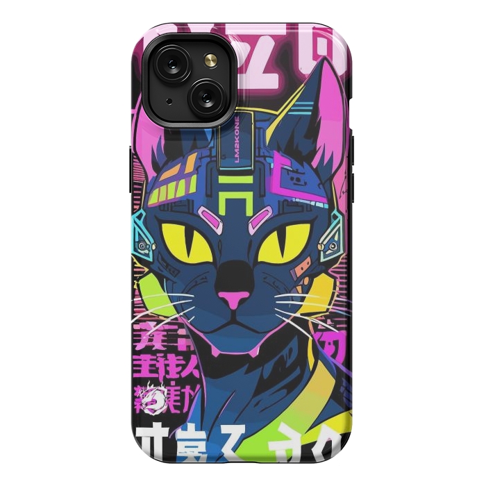 iPhone 15 Plus StrongFit Cyberpunk Cat Neon by LM2Kone