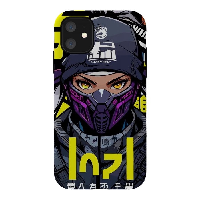 iPhone 11 StrongFit Cyberpunk Ninja Girl by LM2Kone