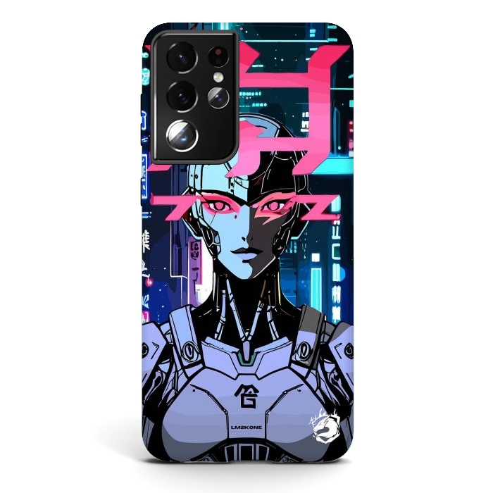 Galaxy S21 ultra StrongFit Cyberpunk Cyborg Neon by LM2Kone