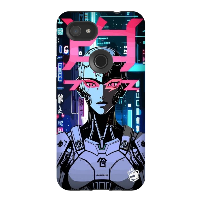 Pixel 3AXL StrongFit Cyberpunk Cyborg Neon by LM2Kone