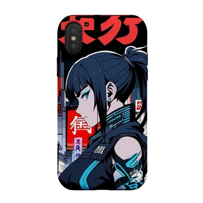 iPhone Xs / X StrongFit Cyberpunk Blue Ninja  by LM2Kone