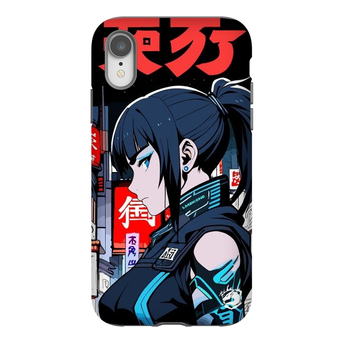 iPhone Xr StrongFit Cyberpunk Blue Ninja  by LM2Kone