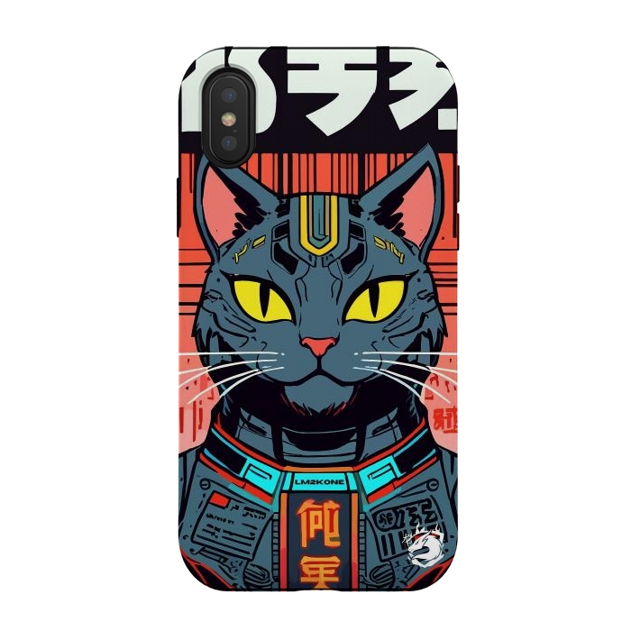 iPhone Xs / X StrongFit Futuristic Neon Cat  by LM2Kone