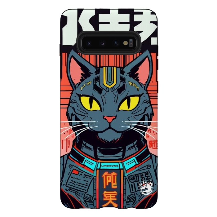 Galaxy S10 plus StrongFit Futuristic Neon Cat  by LM2Kone