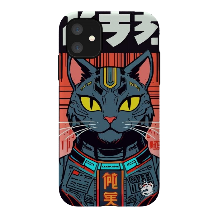 iPhone 11 StrongFit Futuristic Neon Cat  by LM2Kone