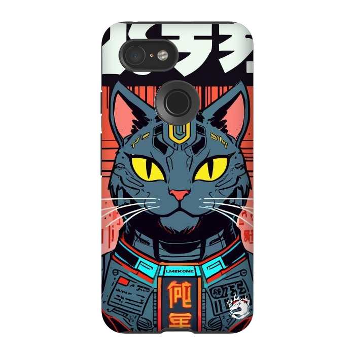 Pixel 3 StrongFit Futuristic Neon Cat  by LM2Kone