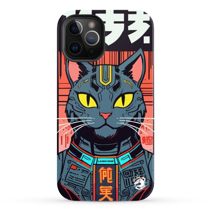 iPhone 12 Pro Max StrongFit Futuristic Neon Cat  by LM2Kone