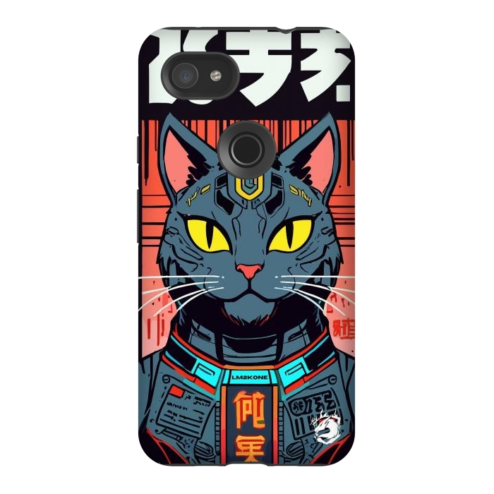 Pixel 3AXL StrongFit Futuristic Neon Cat  by LM2Kone