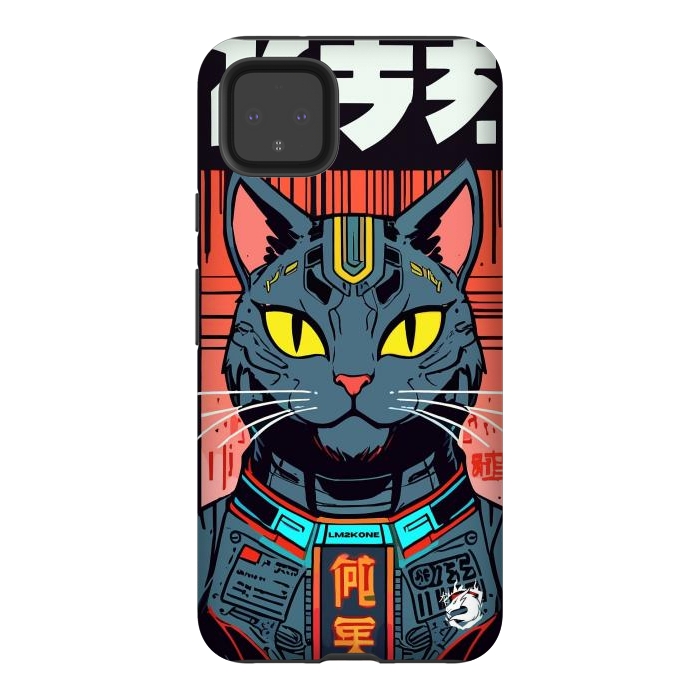 Pixel 4XL StrongFit Futuristic Neon Cat  by LM2Kone