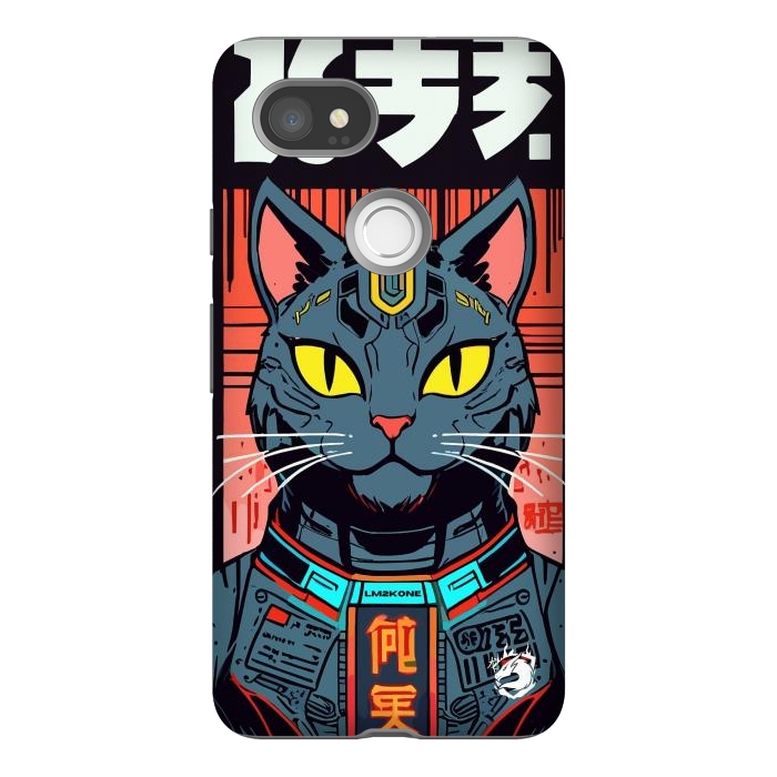 Pixel 2XL StrongFit Futuristic Neon Cat  by LM2Kone