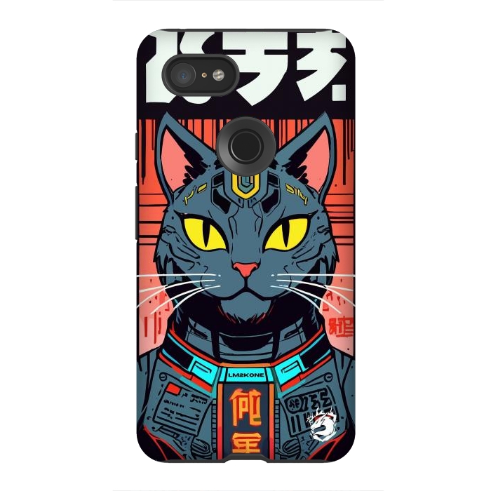 Pixel 3XL StrongFit Futuristic Neon Cat  by LM2Kone