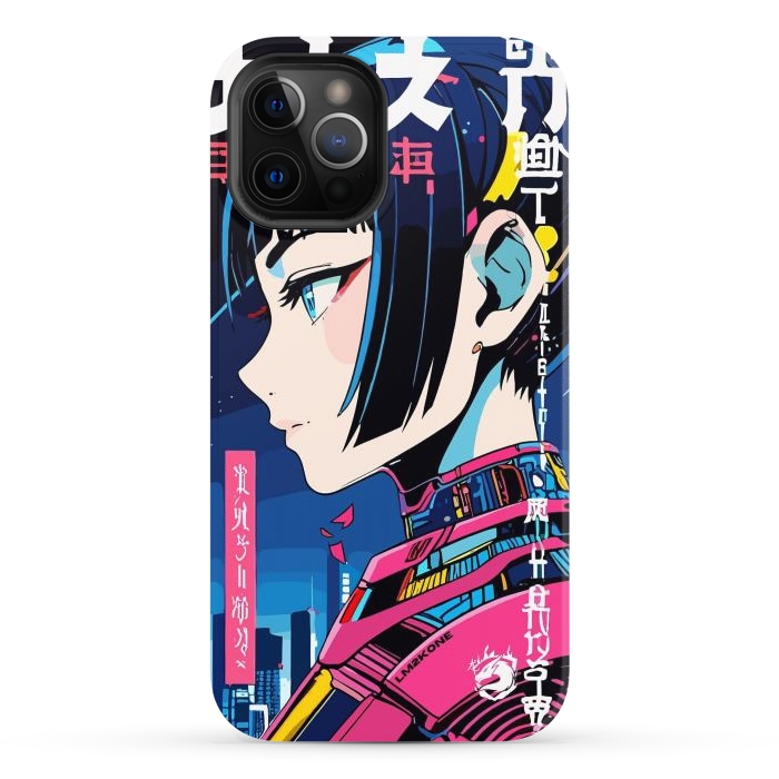 iPhone 12 Pro Max StrongFit Cyberpunk Night Girl by LM2Kone