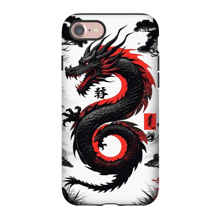 iPhone 7 StrongFit Red and Black Japanese Dragon by LM2Kone