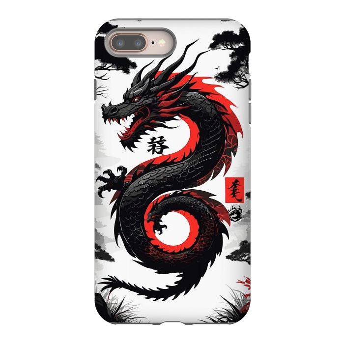 iPhone 7 plus StrongFit Red and Black Japanese Dragon by LM2Kone