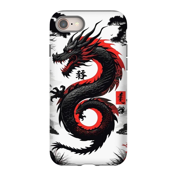 iPhone 8 StrongFit Red and Black Japanese Dragon by LM2Kone