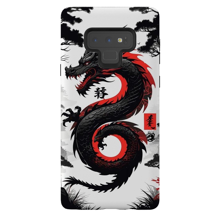 Galaxy Note 9 StrongFit Red and Black Japanese Dragon by LM2Kone