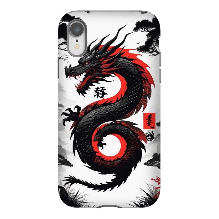 iPhone Xr StrongFit Red and Black Japanese Dragon by LM2Kone