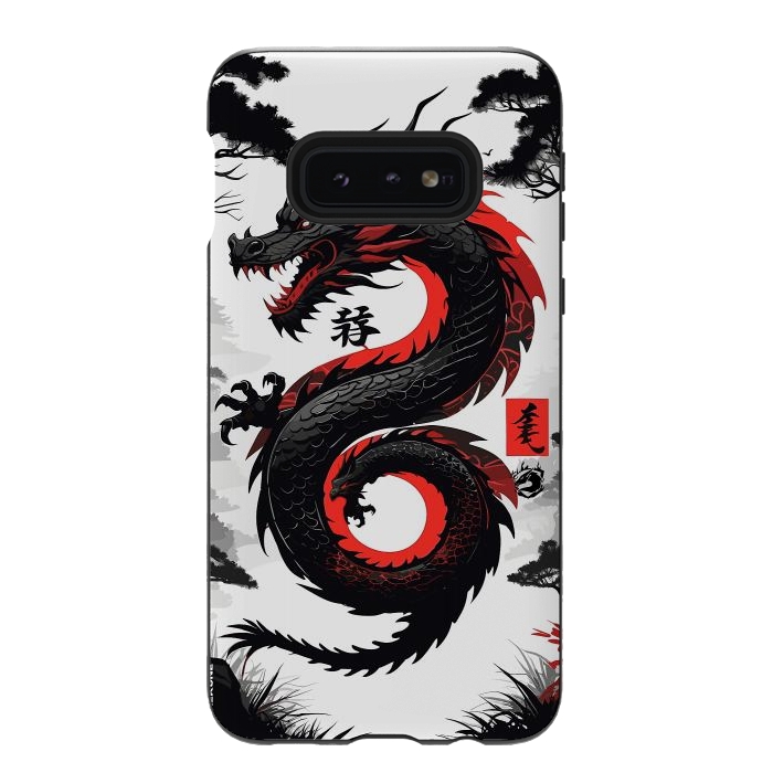 Galaxy S10e StrongFit Red and Black Japanese Dragon by LM2Kone