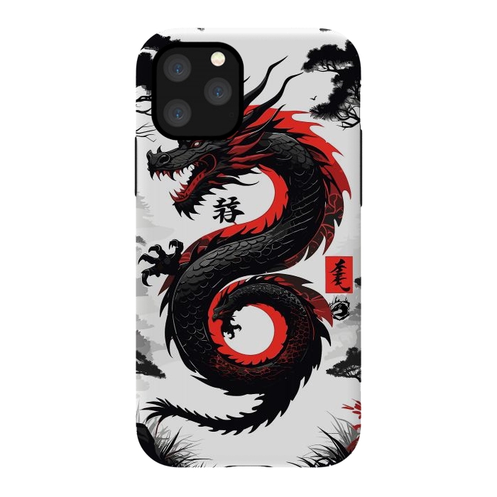 iPhone 11 Pro StrongFit Red and Black Japanese Dragon by LM2Kone