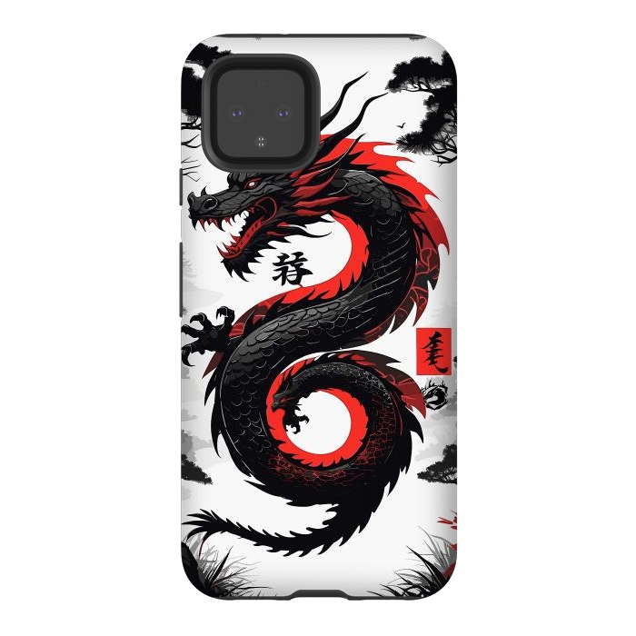 Pixel 4 StrongFit Red and Black Japanese Dragon by LM2Kone