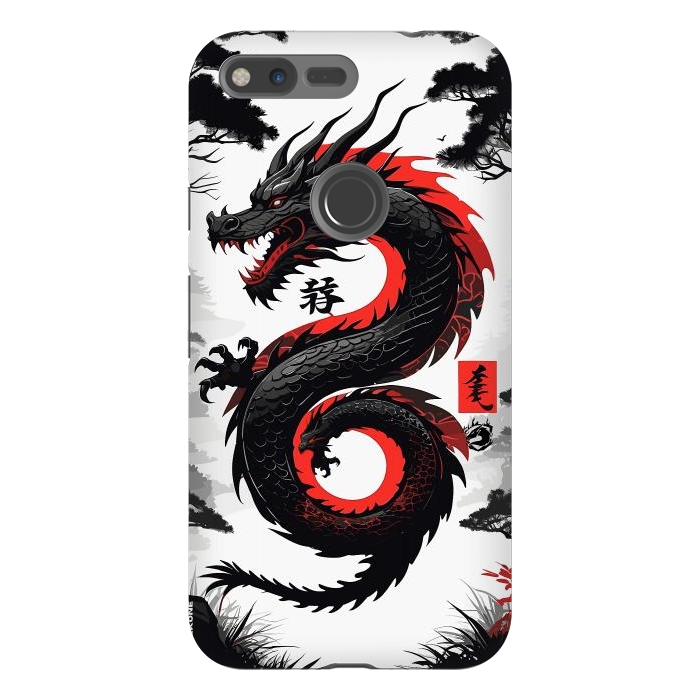 Pixel XL StrongFit Red and Black Japanese Dragon by LM2Kone