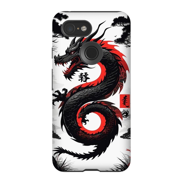 Pixel 3 StrongFit Red and Black Japanese Dragon by LM2Kone