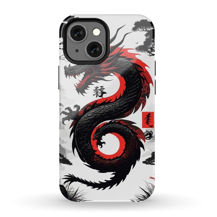 iPhone 12 mini StrongFit Red and Black Japanese Dragon by LM2Kone