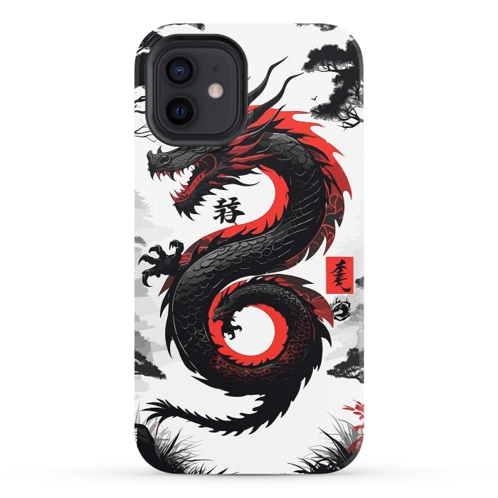 iPhone 12 StrongFit Red and Black Japanese Dragon by LM2Kone