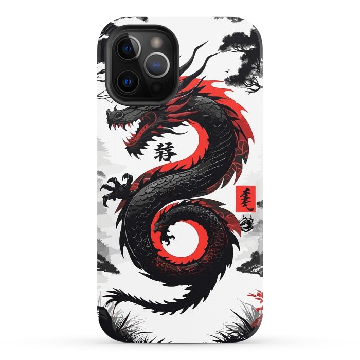 iPhone 12 Pro StrongFit Red and Black Japanese Dragon by LM2Kone