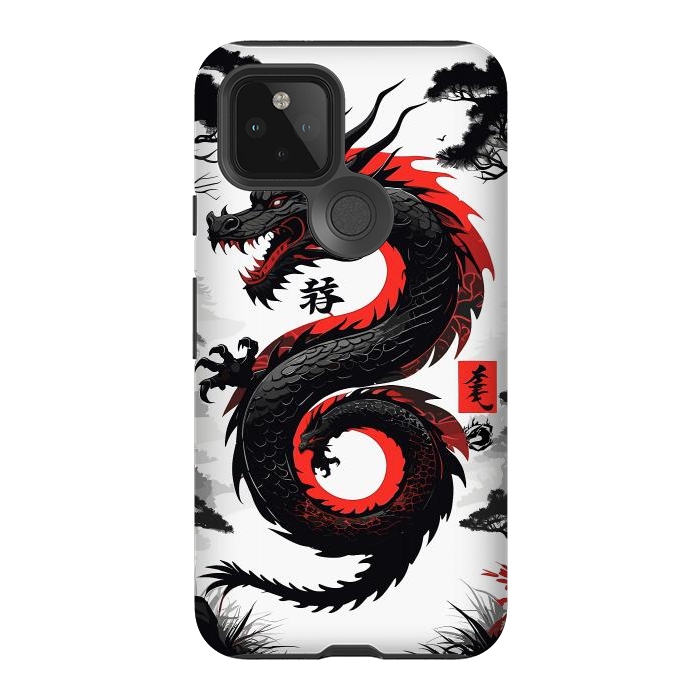 Pixel 5 StrongFit Red and Black Japanese Dragon by LM2Kone