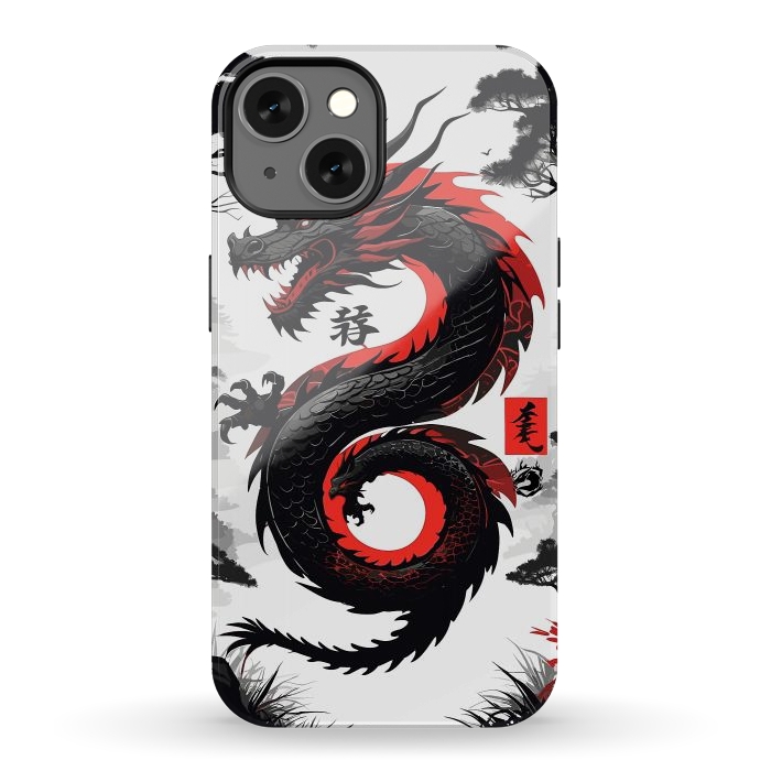 iPhone 13 StrongFit Red and Black Japanese Dragon by LM2Kone