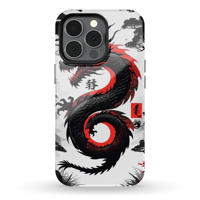 iPhone 13 pro StrongFit Red and Black Japanese Dragon by LM2Kone