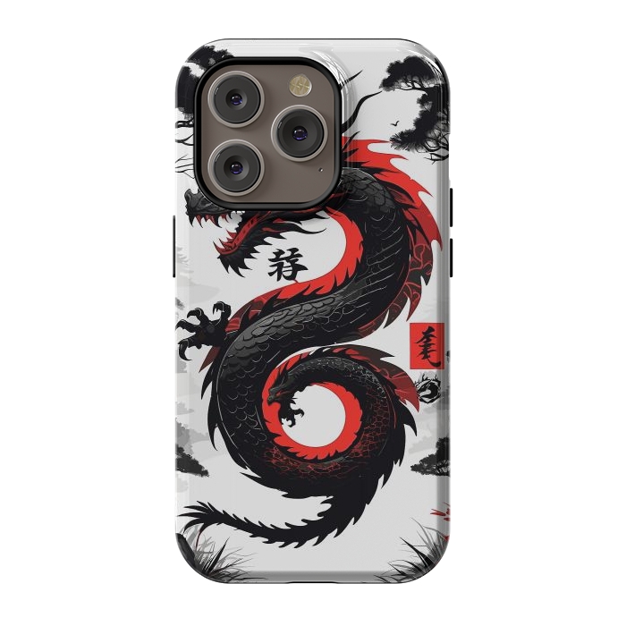 iPhone 14 Pro StrongFit Red and Black Japanese Dragon by LM2Kone