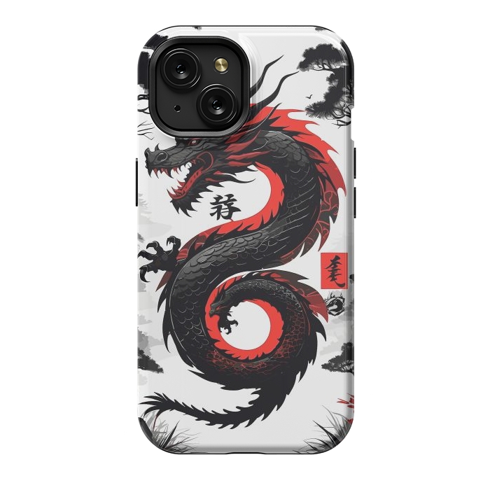 iPhone 15 StrongFit Red and Black Japanese Dragon by LM2Kone