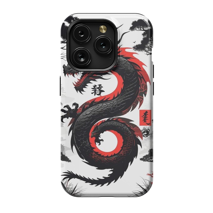 iPhone 15 Pro StrongFit Red and Black Japanese Dragon by LM2Kone