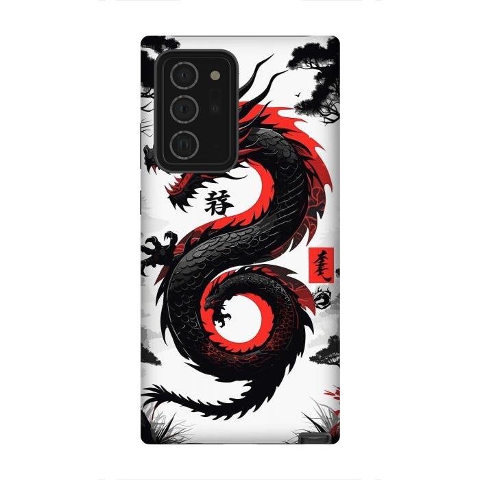 Galaxy Note 20 Ultra StrongFit Red and Black Japanese Dragon by LM2Kone