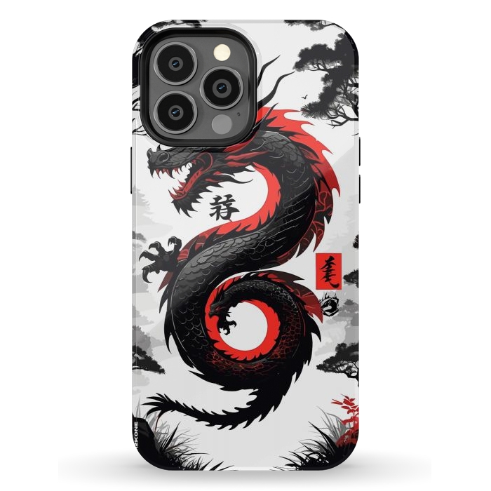 iPhone 13 Pro Max StrongFit Red and Black Japanese Dragon by LM2Kone