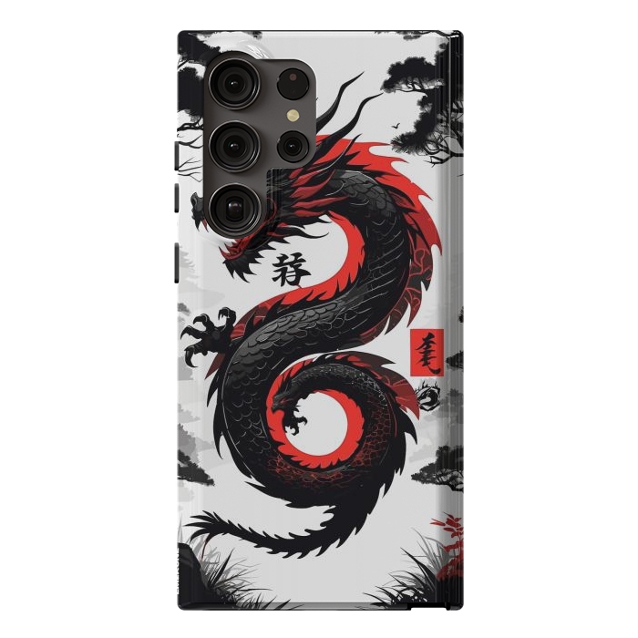 Galaxy S23 Ultra StrongFit Red and Black Japanese Dragon by LM2Kone