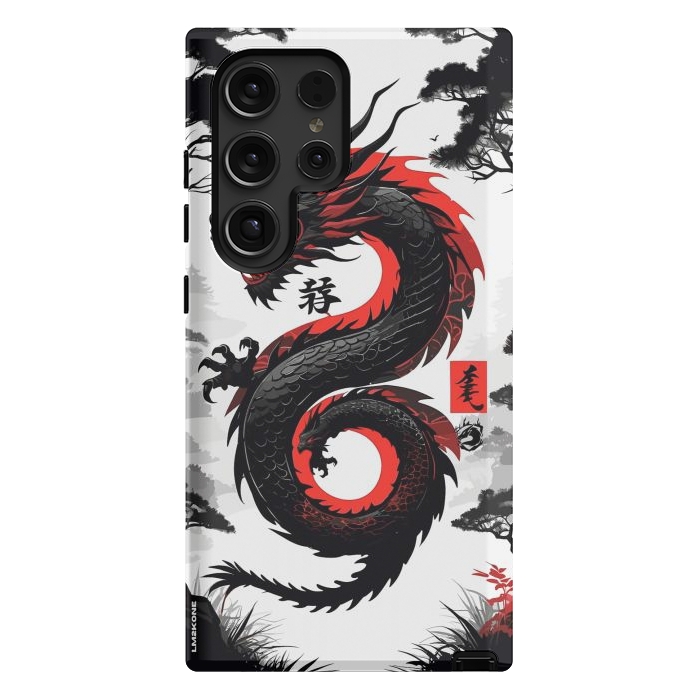 Galaxy S24 Ultra StrongFit Red and Black Japanese Dragon by LM2Kone