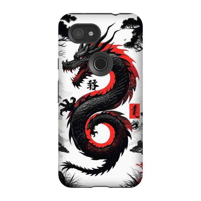 Pixel 3A StrongFit Red and Black Japanese Dragon by LM2Kone