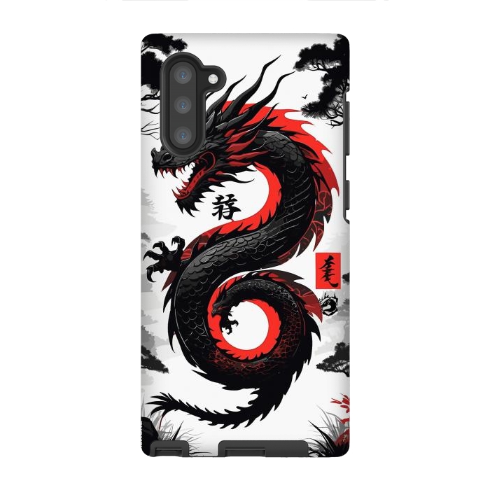 Galaxy Note 10 StrongFit Red and Black Japanese Dragon by LM2Kone